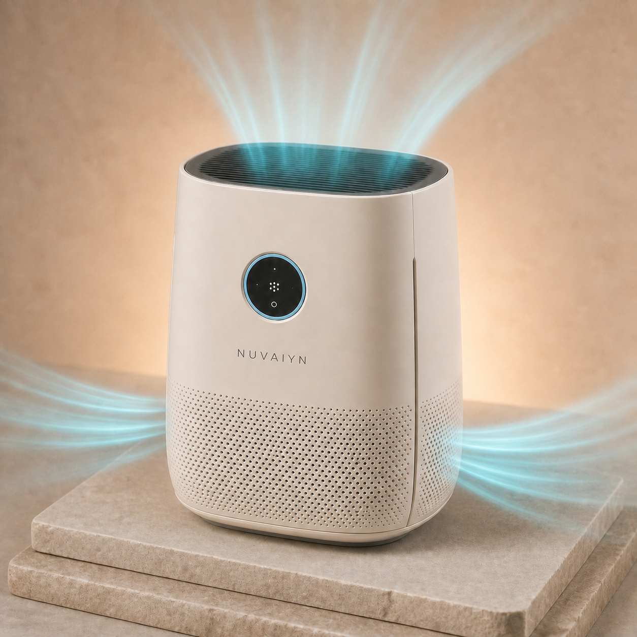 Nuvaiyn AirNest Compact Smart Air Purifier technology detail with Nuvaiyn wordmark