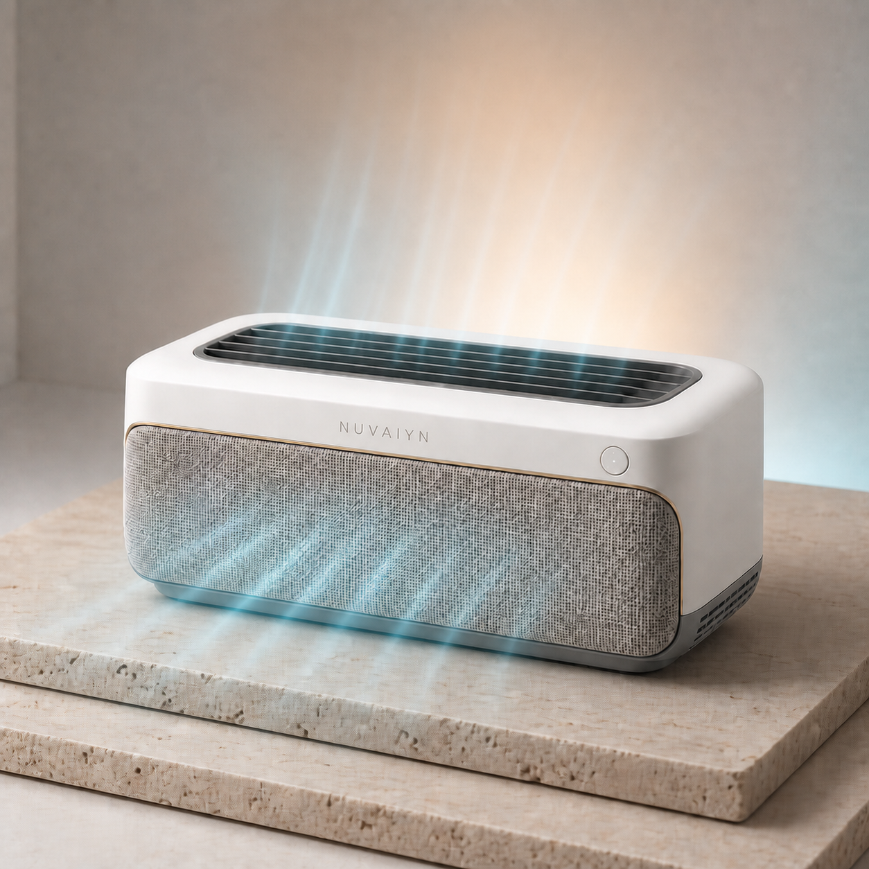 Nuvaiyn ConsoleAir Textile Smart Purifier technology detail with Nuvaiyn wordmark