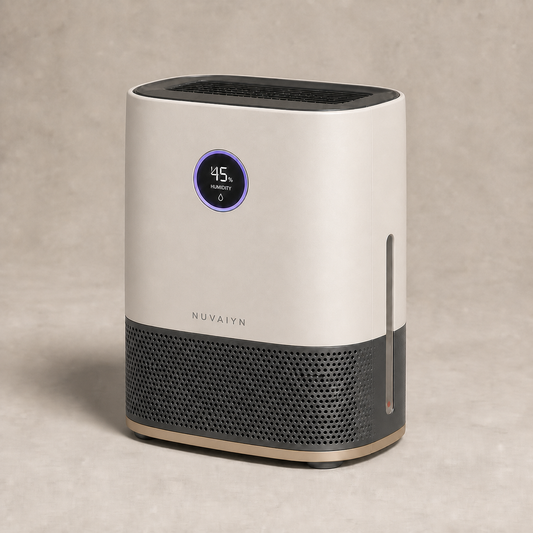 Nuvaiyn DryGuard Compact Smart Dehumidifier with integrated Nuvaiyn wordmark