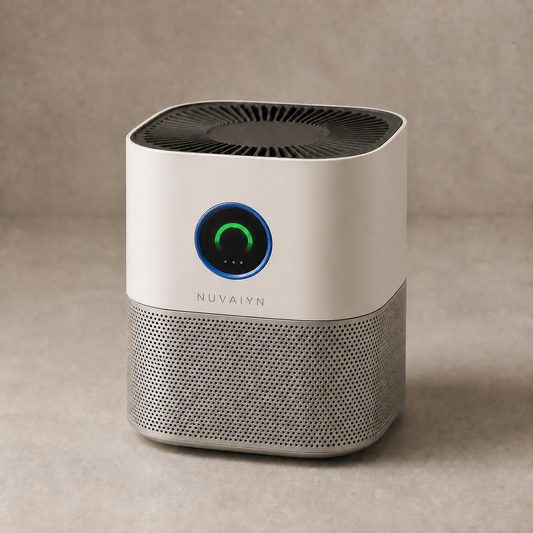 Nuvaiyn SensePure Air Monitor and Purifier with integrated Nuvaiyn wordmark