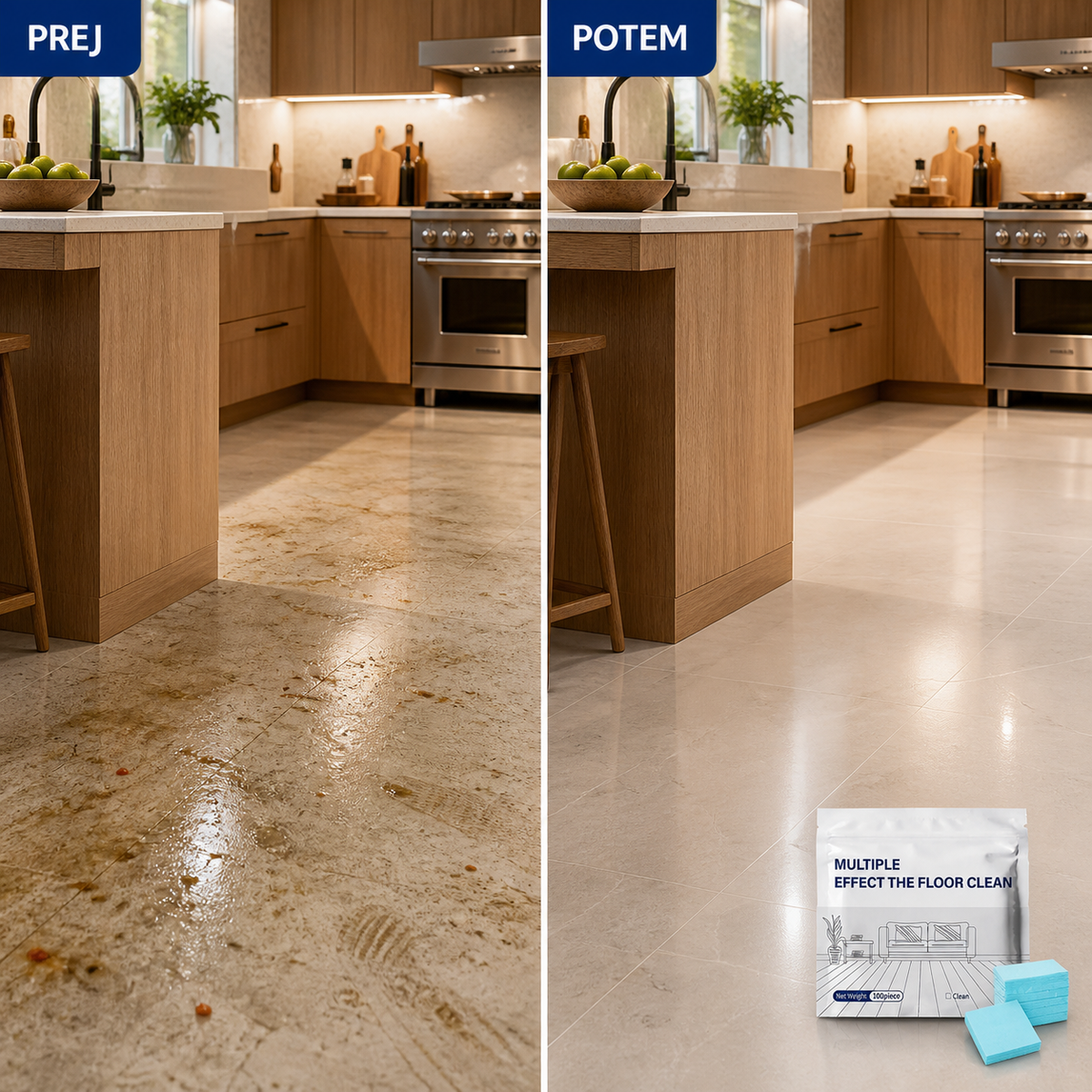 Nuvaiyn floor cleaning tablets - before after kitchen