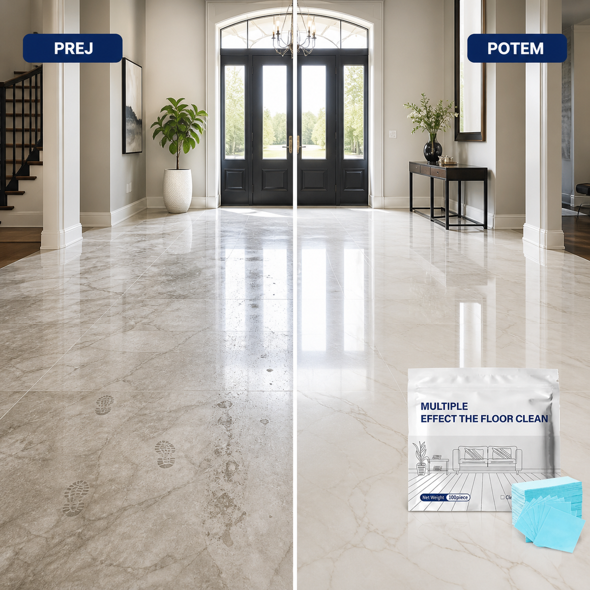 Nuvaiyn floor cleaning tablets - before after marble