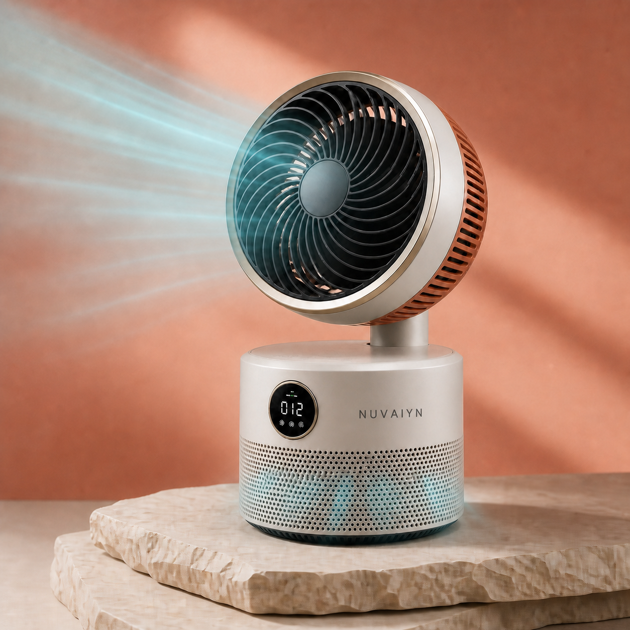 Nuvaiyn AeroPure Purifying Circulation Fan technology detail with Nuvaiyn wordmark