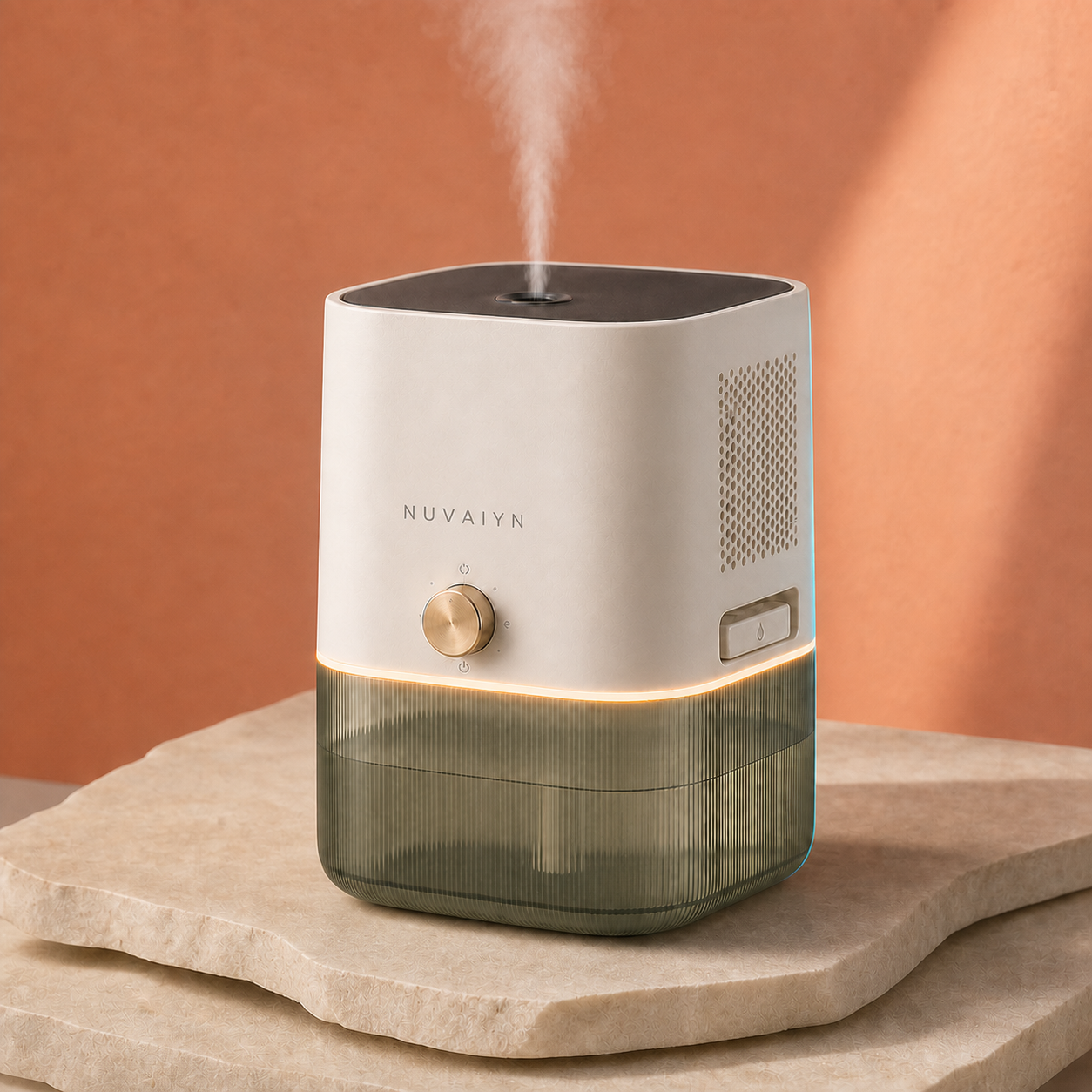 Nuvaiyn HumiScent 3-in-1 Wellness Humidifier technology detail with Nuvaiyn wordmark