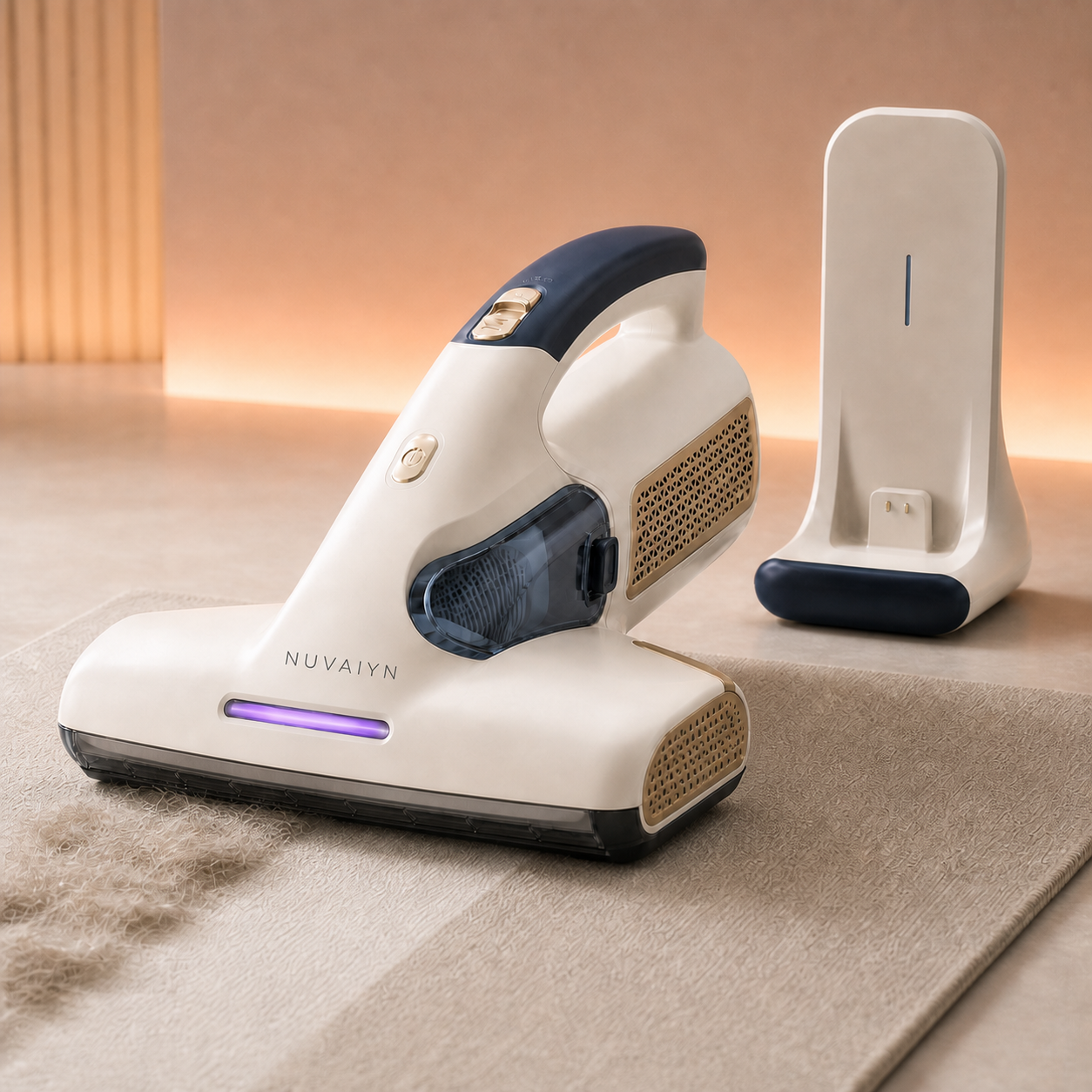 Nuvaiyn PetLume UV Allergen Care Vacuum technology detail with Nuvaiyn wordmark