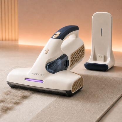 Nuvaiyn PetLume UV Allergen Care Vacuum technology detail with Nuvaiyn wordmark