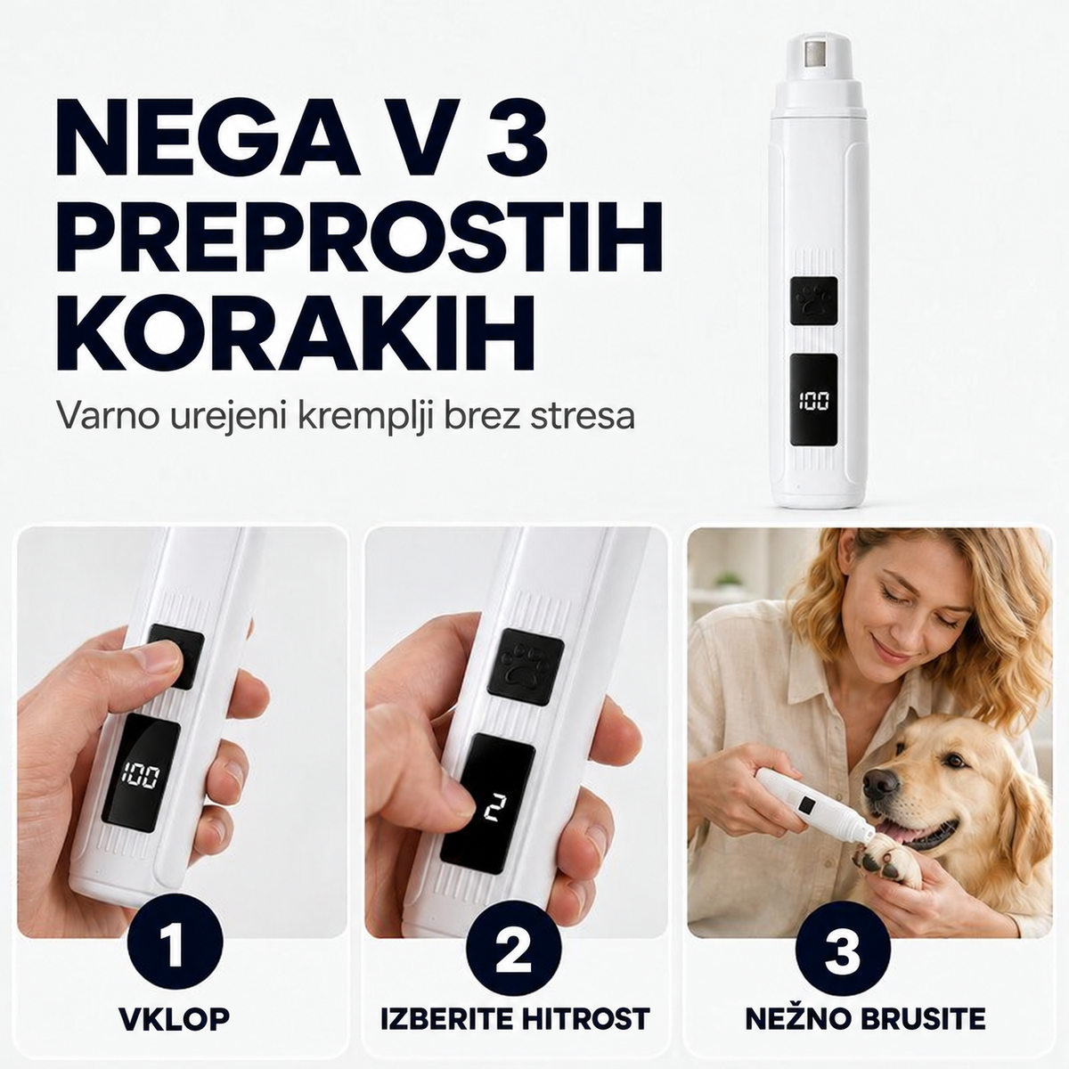 Električna brusilka za kremplje z LED-zaslonom