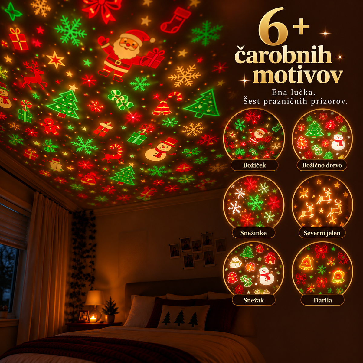 Božični USB-projektor s 6 motivi — 2