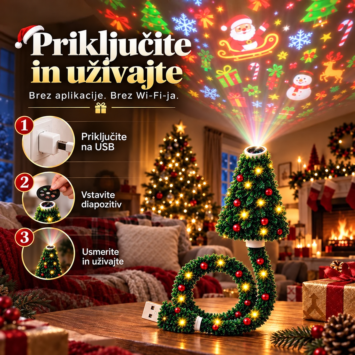 Božični USB-projektor s 6 motivi — 3