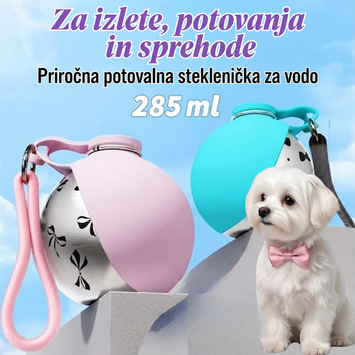 Potovalna steklenička za pse z zložljivo posodico — 4