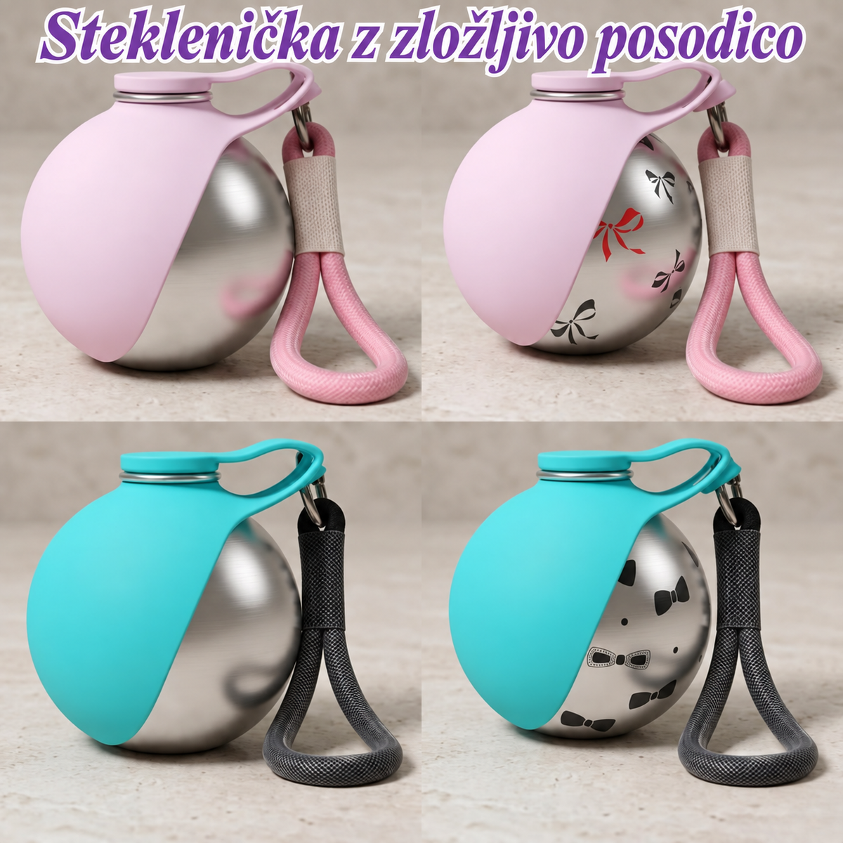 Potovalna steklenička za pse z zložljivo posodico — 6