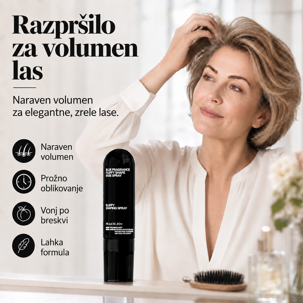 Razpršilo za volumen las z vonjem po breskvi