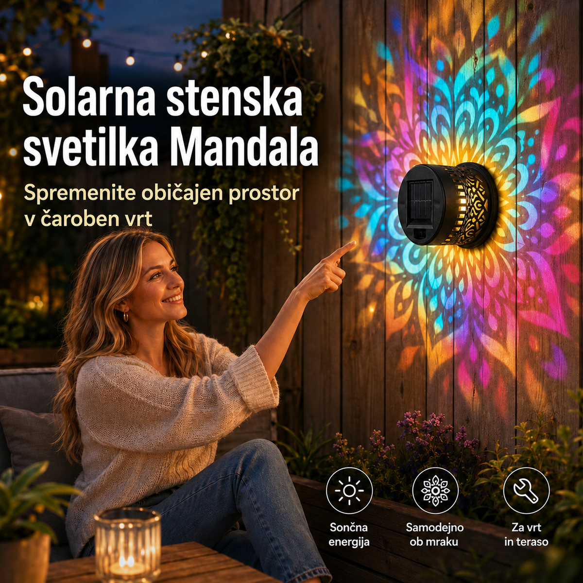 Solarna stenska svetilka Mandala