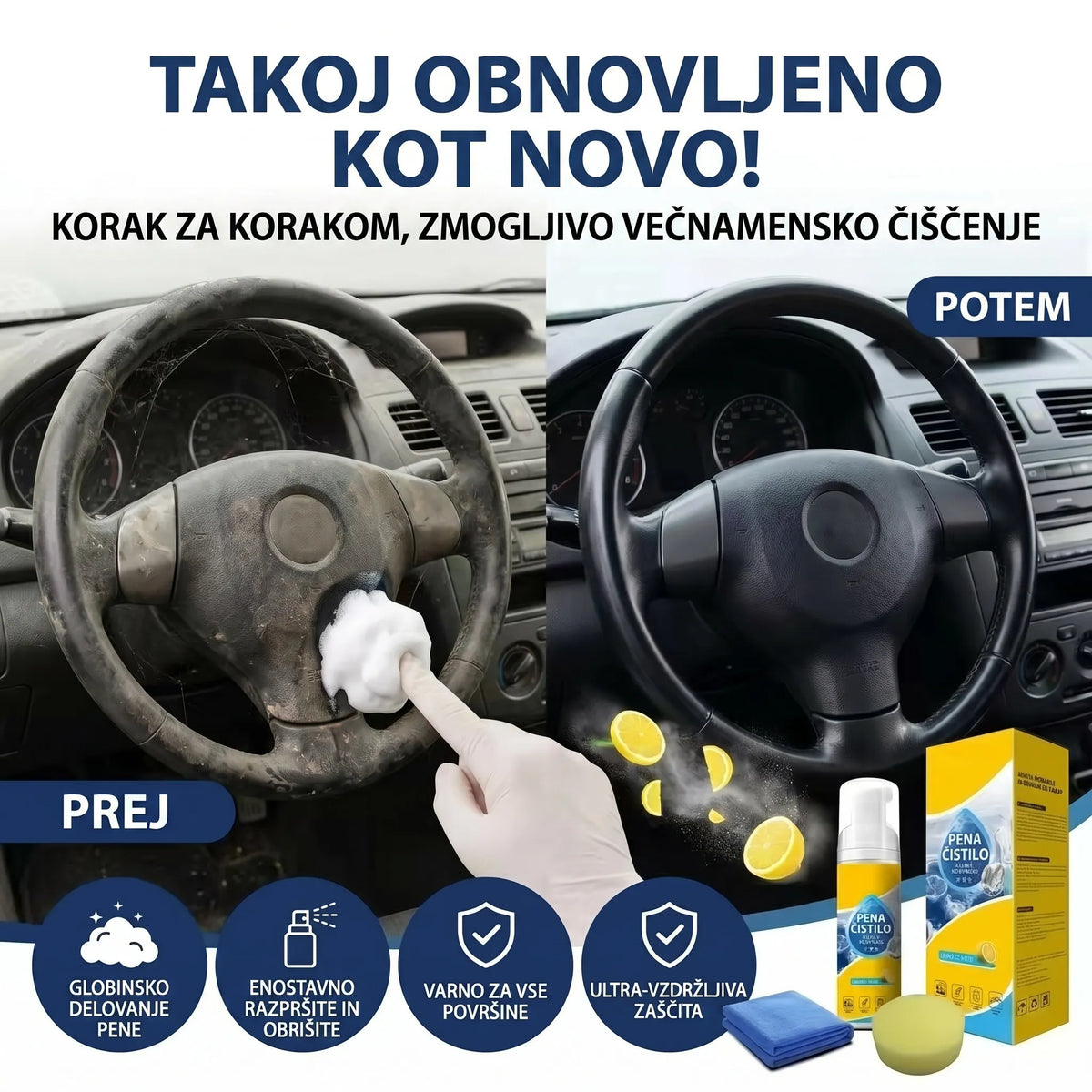 ⏳ ZADNJI DAN -80% 💥 4-v-1 Večencimska čistilna pena — Odstranjevalec madežev brez drgnjenja za avto in dom ✨