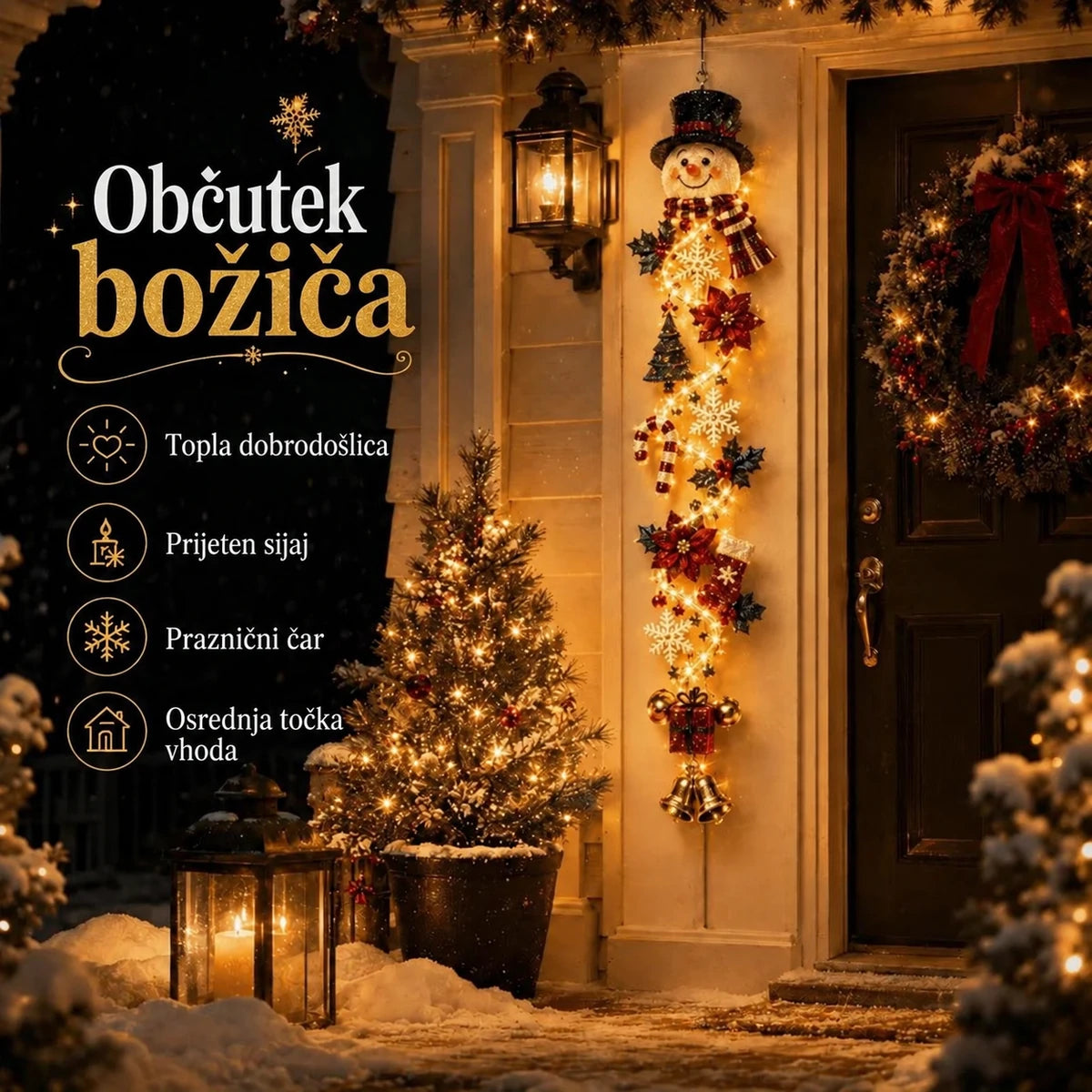 Svetleči božični okras za vrata