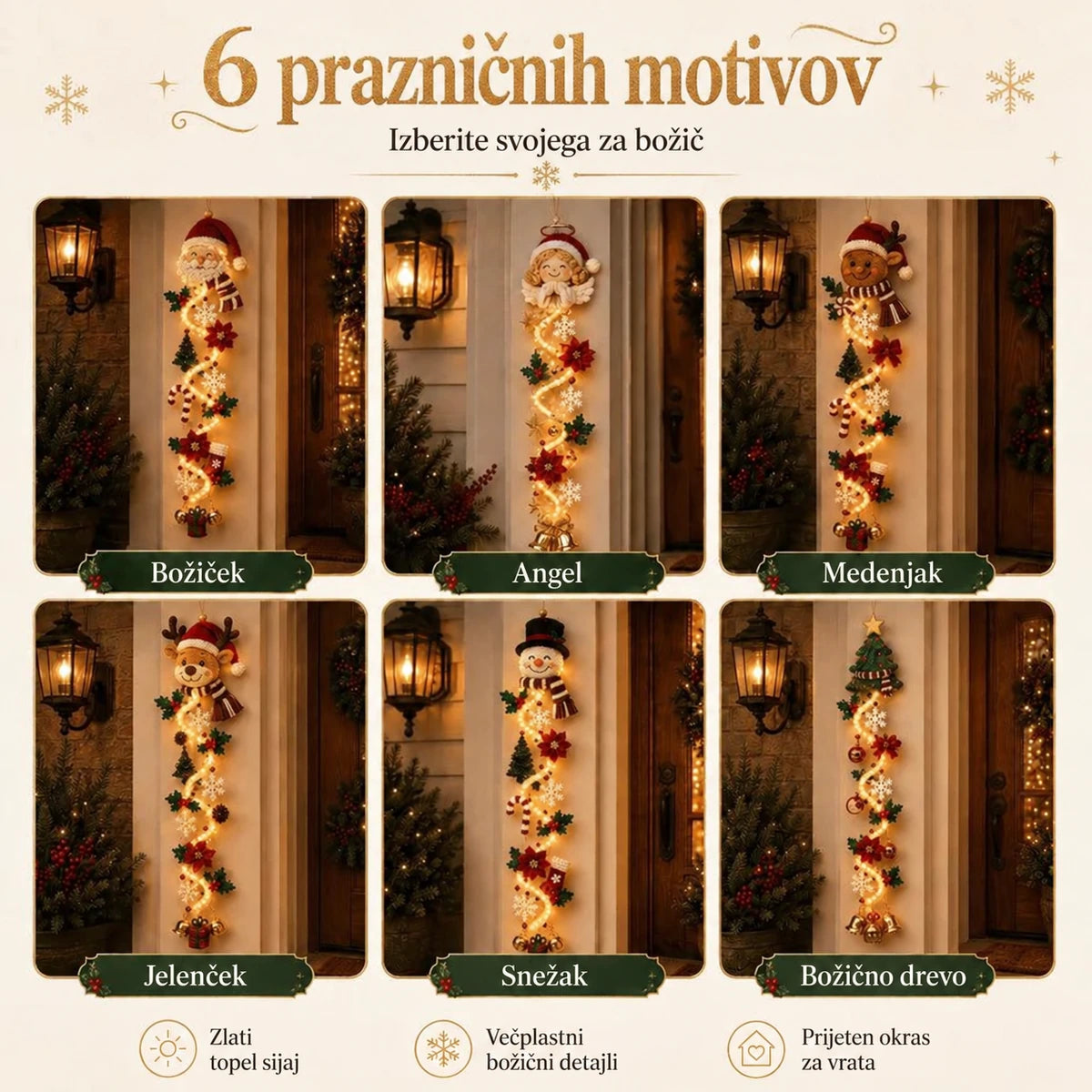 Svetleči božični okras za vrata