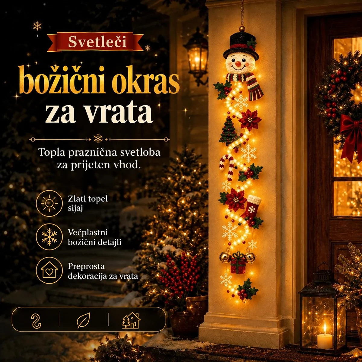 Svetleči božični okras za vrata
