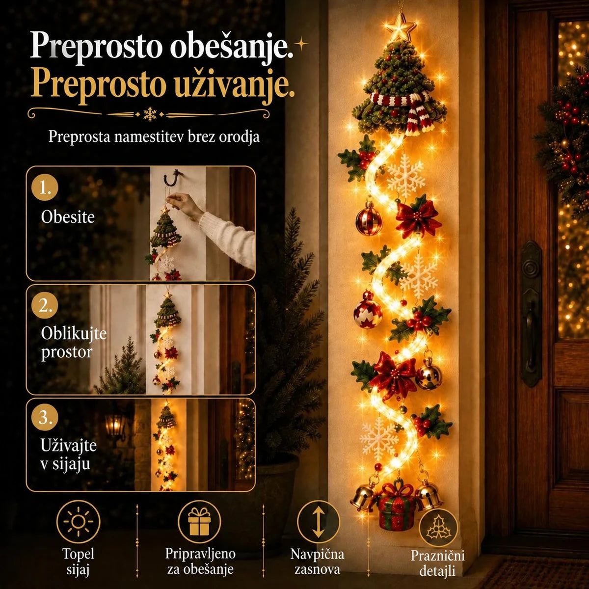 Svetleči božični okras za vrata