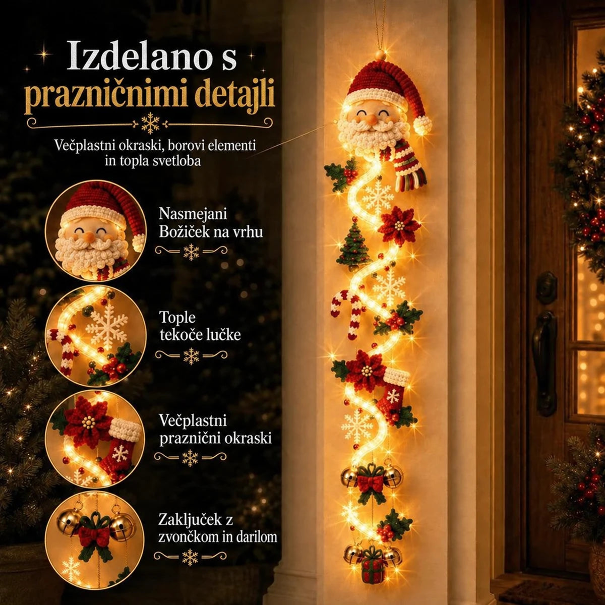 Svetleči božični okras za vrata