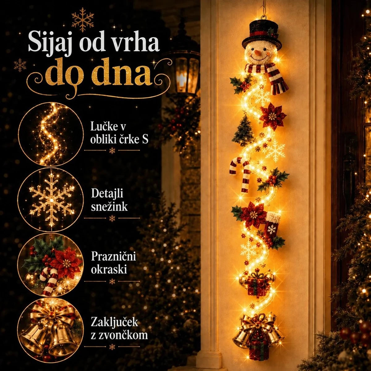 Svetleči božični okras za vrata