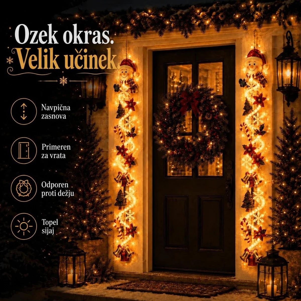 Svetleči božični okras za vrata
