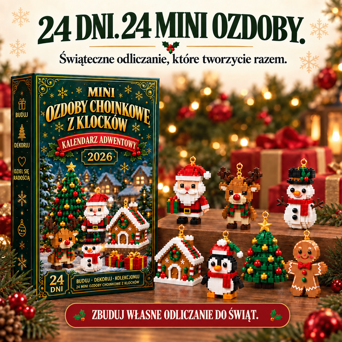 Adventni koledar – 24 mini božični okraski iz kock – 1