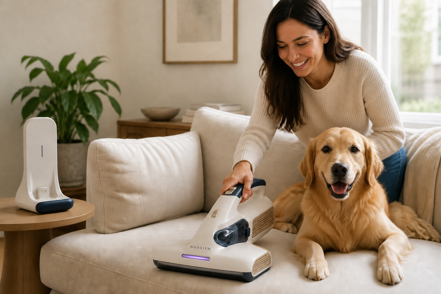 PetLume pet allergen care in a real home with a golden retriever